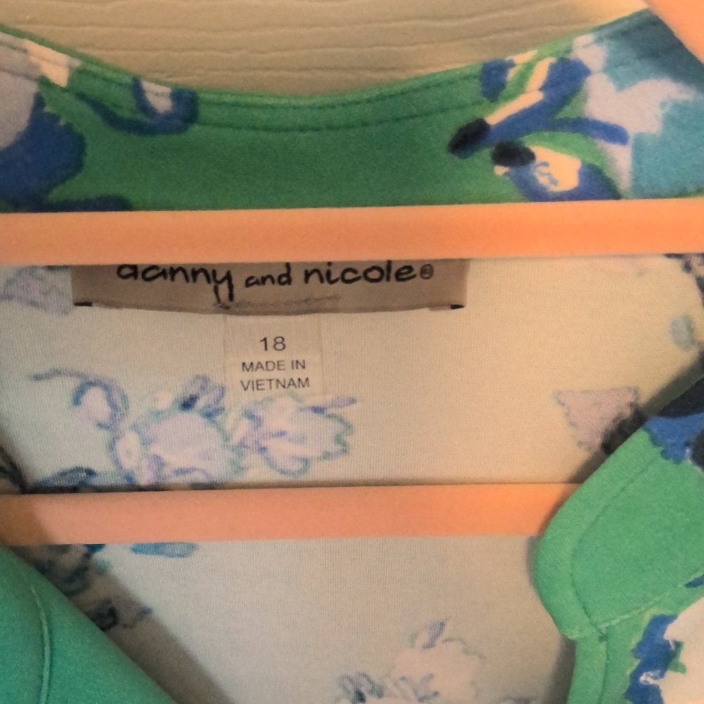 NWT Danny & Nicole Green & Blue Floral Collared V-Neck Belted Dress 18 - Picture 10 of 14